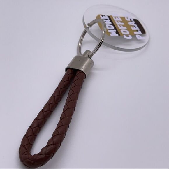 NWT WOOL + PEPPER CO. More Coffee Please Vinyl Leather Wristlet Keychain - Picture 5 of 6